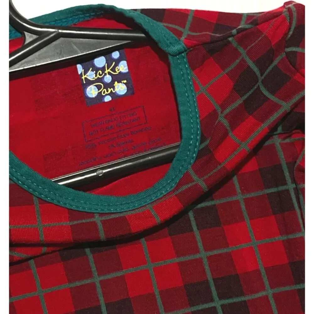 Kickee Pants size‎ 4Y red green plaid 2 pc pj sleepwear set unisex boys bamboo